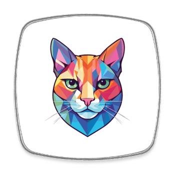 American Shorthair Cat Dessin animé aquarelle coloré - Magnet carré - blanc - Devant