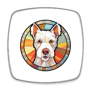 English White Terrier Dog Breed Watercolor Glass - Square fridge magnet - white - Front