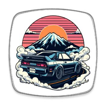JDM-Auto Japanische Retro-Autorenn-Drift-Legende - Viereckiger Kühlschrankmagnet - Weiß - Vorne
