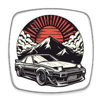 JDM-Auto Japanische Retro-Autorenn-Drift-Legende - Viereckiger Kühlschrankmagnet - Weiß - Vorne