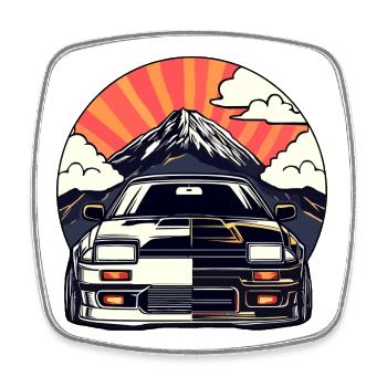 JDM-Auto Japanische Retro-Autorenn-Drift-Legende - Viereckiger Kühlschrankmagnet - Weiß - Vorne