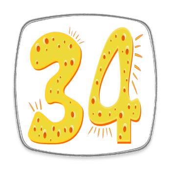 ZAHL 34 Jahre alt - VIERUNDDREIßIG GEBURTSTAG KÄSE - Viereckiger Kühlschrankmagnet - Weiß - Vorne