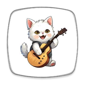 Chat blanc avec guitare gueule de bois musique chats - Magnet carré - blanc - Devant