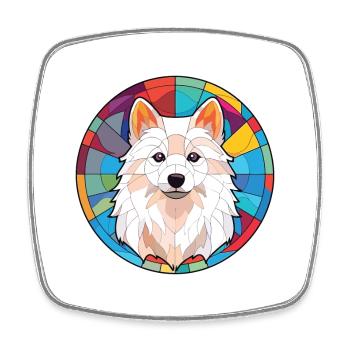 Illustration à l’aquarelle de race de chien Spitz japonais - Magnet carré - blanc - Devant