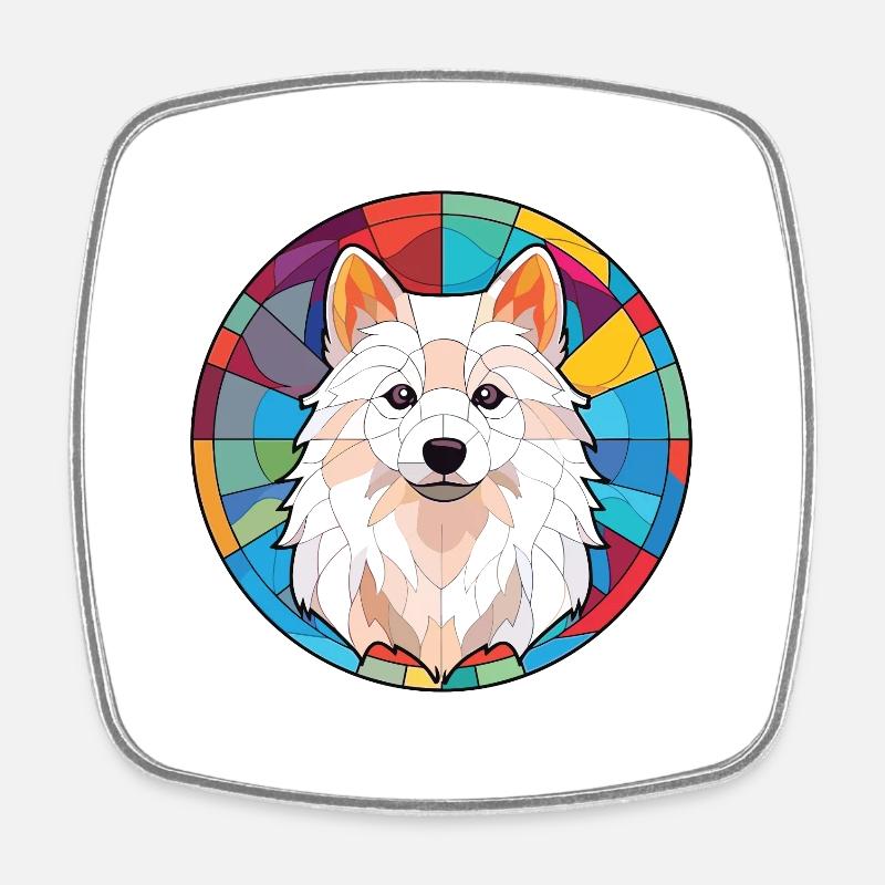 Illustration à l’aquarelle de race de chien Spitz japonais - Magnet carré - blanc