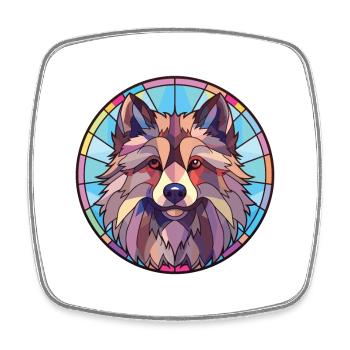 Keeshond Dog Breed Watercolor Glass Illustration - Square fridge magnet - white - Front