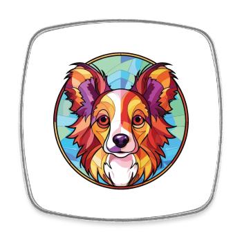 Papillon Hunderasse Aquarell Glas Illustration - Viereckiger Kühlschrankmagnet - Weiß - Vorne