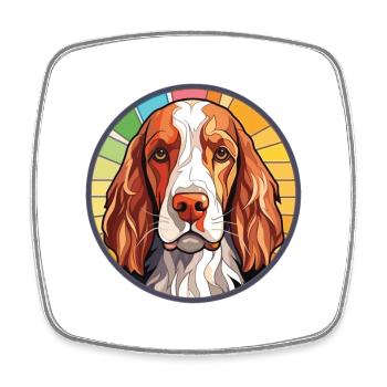 Welsh Springer Spaniel Dog Breed Watercolor Glass - Square fridge magnet - white - Front
