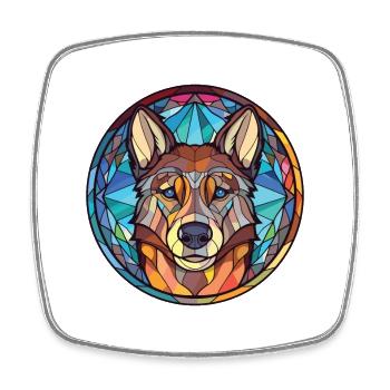 Tamaskan Dog Breed Watercolor Glass Illustration - Square fridge magnet - white - Front