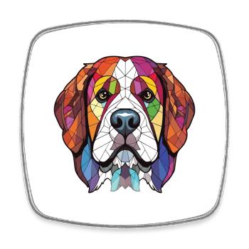 St Bernard Dog Breed Watercolor Glass Illustration - Square fridge magnet - white - Front