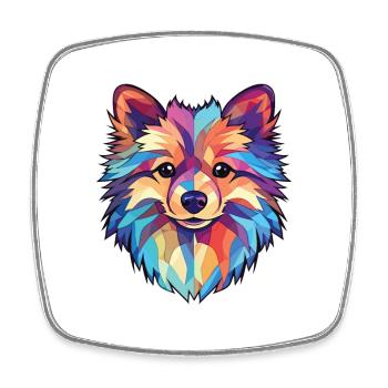 Poméranien allemand Spitz chien race aquarelle verre - Magnet carré - blanc - Devant