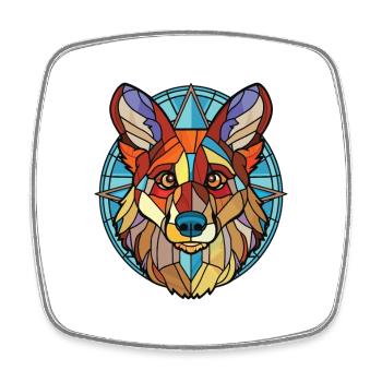 Russian European Laika Dog Breed Watercolor Glass - Square fridge magnet - white - Front