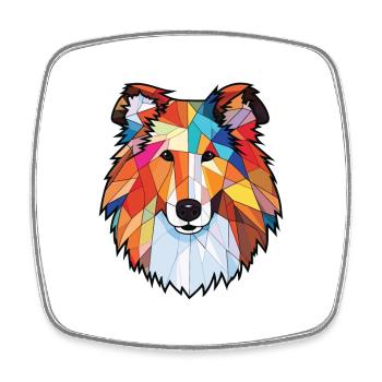 Rough Collie Dog Breed Watercolor Illustration - Square fridge magnet - white - Front