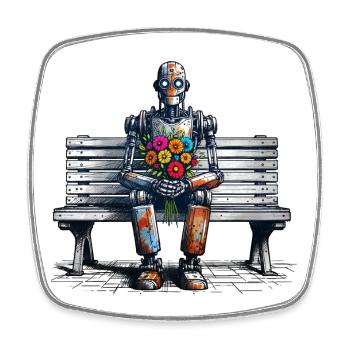 roboter bank blumen robot love rostig kunst - Viereckiger Kühlschrankmagnet - Weiß - Vorne