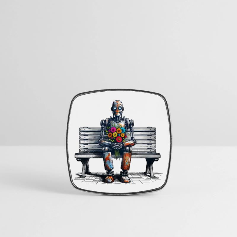 Robot banc fleurs Robot amour Art rouillé Magnet carré