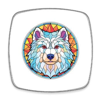 Samoyed Dog Breed Colorful Watercolor Illustration - Square fridge magnet - white - Front