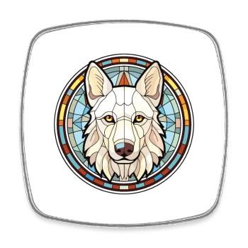 White Shepherd Dog Breed Watercolor Illustration - Square fridge magnet - white - Front