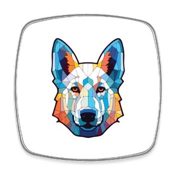 White Shepherd Dog Breed Watercolor Illustration - Square fridge magnet - white - Front