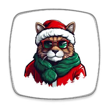 Cool Christmas cat with sunglasses - Square fridge magnet - white - Front