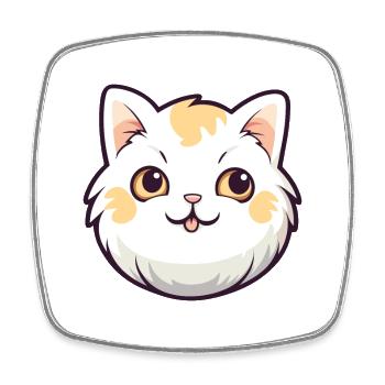 Korean Bobtail Cat Cartoon Watercolor Illustration - Square fridge magnet - white - Front