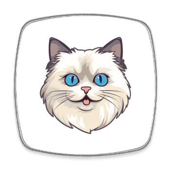 Ragdoll Cat Cartoon Watercolor Illustration - Square fridge magnet - white - Front