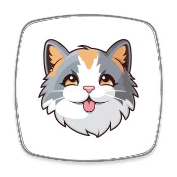 Dilute Calico Cat Cartoon Watercolor Illustration - Square fridge magnet - white - Front