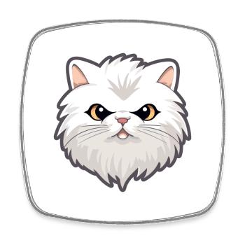 Chat persan blanc à poil long dessin animé Art de l’aquarelle - Magnet carré - blanc - Devant