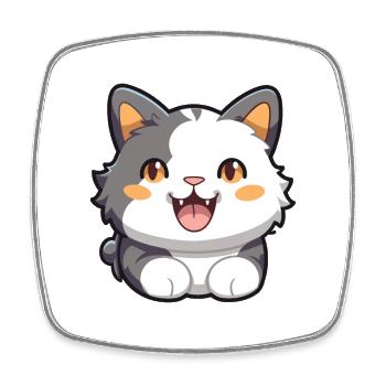 Korean Bobtail Cat Cartoon Watercolor Illustration - Square fridge magnet - white - Front