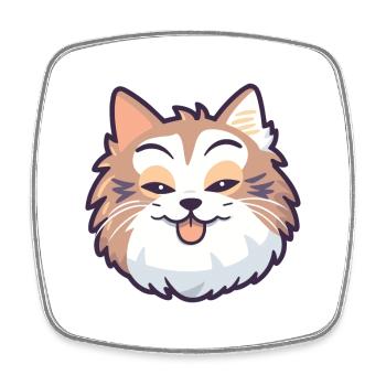 Norwegian Forest Cat Cartoon Watercolor Clipart - Square fridge magnet - white - Front