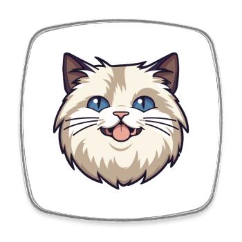 Ragdoll Cat Cartoon Watercolor Illustration - Square fridge magnet - white - Front