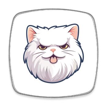 Chat persan blanc à poil long dessin animé Art de l’aquarelle - Magnet carré - blanc - Devant