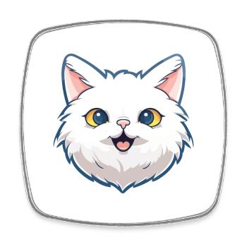 Illustration à l’aquarelle de dessin animé de chat angora turc - Magnet carré - blanc - Devant
