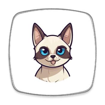 Siamese Shorthair Cat Cartoon Watercolor Clipart - Square fridge magnet - white - Front