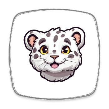 Léopard des neiges bébé chat dessin animé aquarelle Clipart - Magnet carré - blanc - Devant