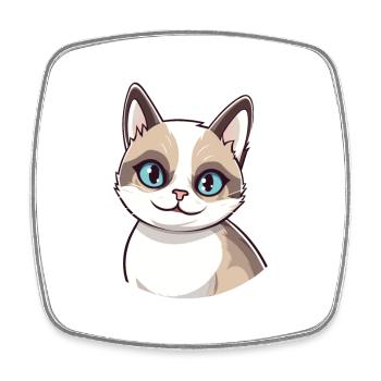 Snowshoe Cat Cartoon Watercolor Illustration - Square fridge magnet - white - Front