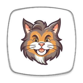 Maine Coon Cat Cartoon Watercolor Illustration - Square fridge magnet - white - Front