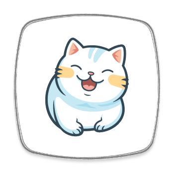 Korean Bobtail Cat Cartoon Watercolor Illustration - Square fridge magnet - white - Front