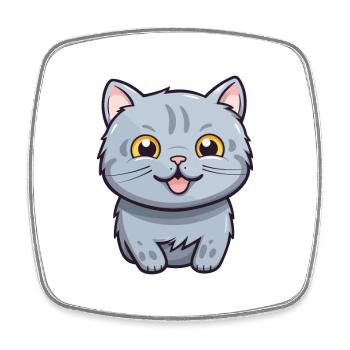 Illustration à l’aquarelle de bande dessinée de chat argenté britannique - Magnet carré - blanc - Devant