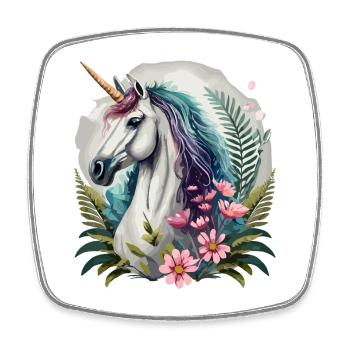 Belle licorne avec des fleurs - Magnet carré - blanc - Devant