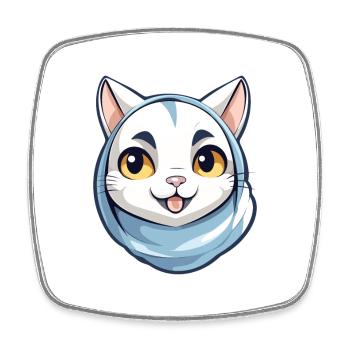 Arabian Mau Cat Cartoon Watercolor Illustration - Square fridge magnet - white - Front