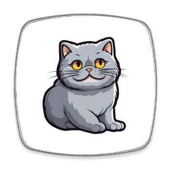 British Fold Shorthair chat dessin animé Art de l’aquarelle - Magnet carré - blanc - Devant