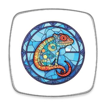 Chameleon Colorful Watercolor Animal Illustration - Square fridge magnet - white - Front