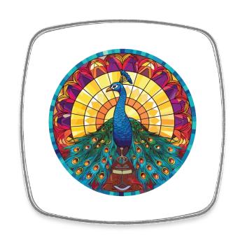 Peacock Colorful Watercolor Animal Illustration - Square fridge magnet - white - Front