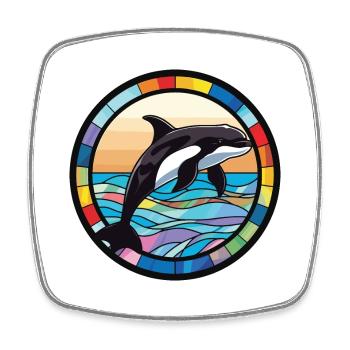 Orca Colorful Watercolor Animal Pet Illustration - Square fridge magnet - white - Front