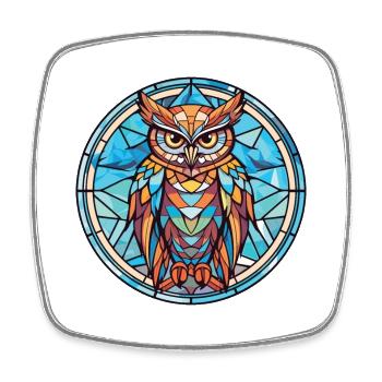 Owl Colorful Watercolor Animal Pet Illustration - Square fridge magnet - white - Front