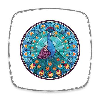 Peacock Colorful Watercolor Animal Illustration - Square fridge magnet - white - Front