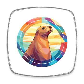Sea Lion Colorful Watercolor Animal Illustration - Square fridge magnet - white - Front
