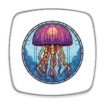 Qualle bunte Aquarell-Tier-Illustration - Viereckiger Kühlschrankmagnet - Weiß - Vorne