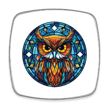 Owl Colorful Watercolor Animal Pet Illustration - Square fridge magnet - white - Front