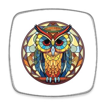 Owl Colorful Watercolor Animal Pet Illustration - Square fridge magnet - white - Front